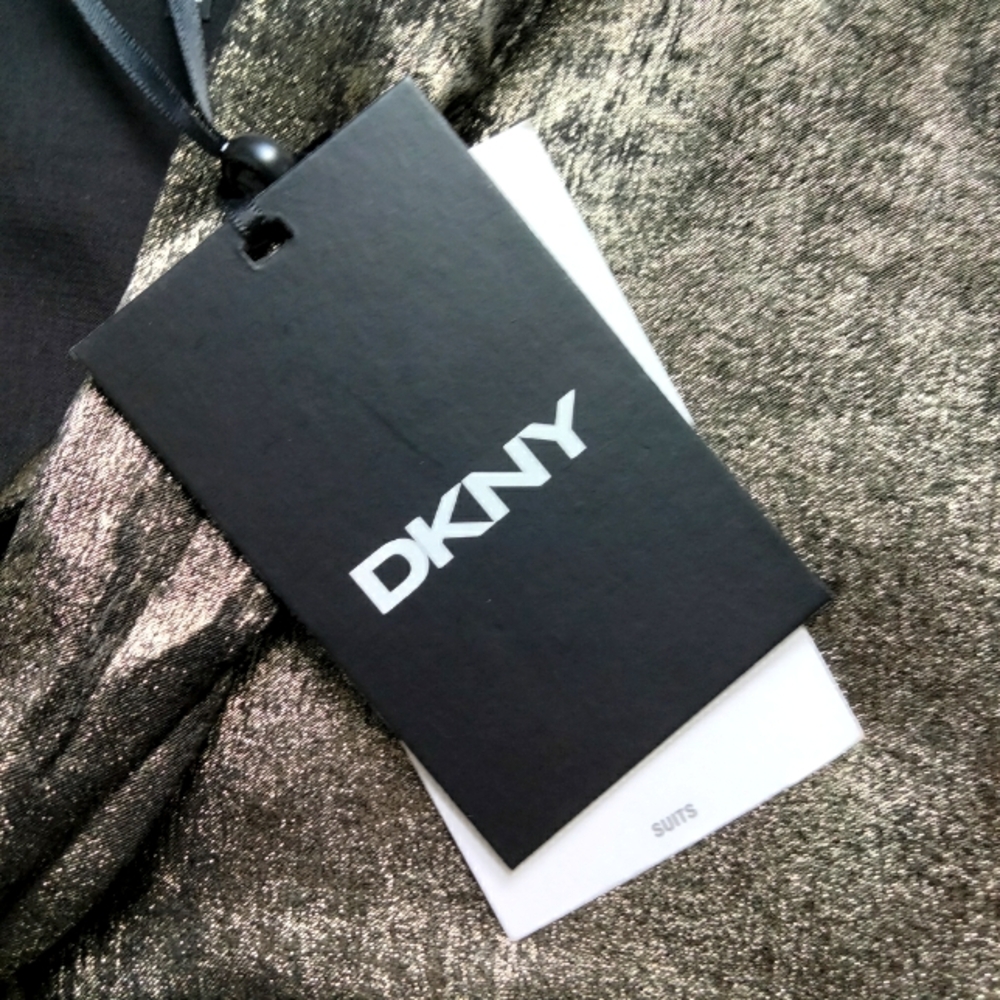 NWT PS DKNY Gold Metallic Tie Neck Long Sleeve Blouse Top NEW - Picture 3 of 12